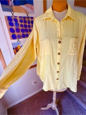 Billabong Pale Yellow Button-Down Shirt / Swell Blouse L/12 NWT